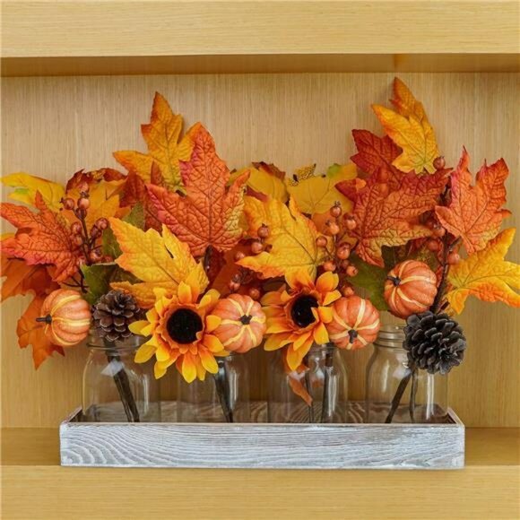 8pcs artificial fall picks maple leaf branches pumpkins sunflowers pine cones de - Picture 2 of 8